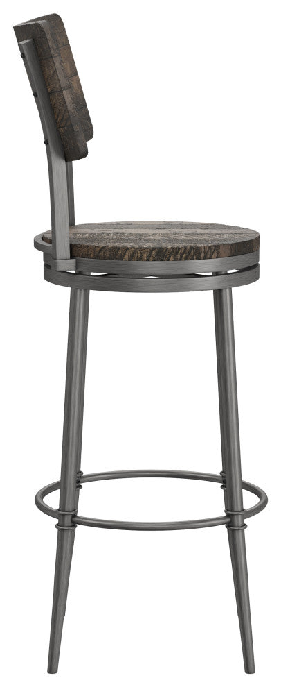 Hillsdale Jennings Wood and Metal Bar Height Swivel Stool with Wood Seat