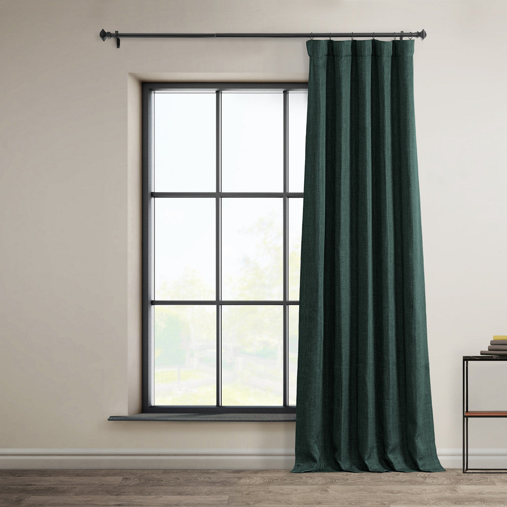 Faux Linen Darkening Curtain Single Panel, Focal Green, 50"x84"