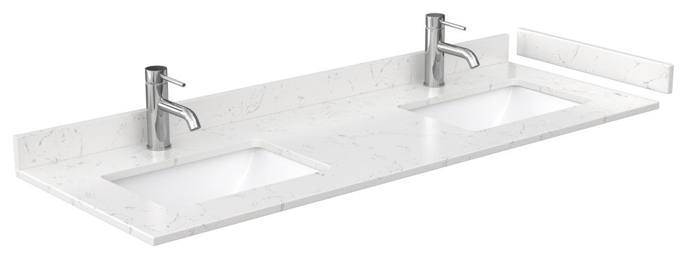 60, Double Vanity, White, Light-Vein Marble Top, SQ Sinks, 58, Mirror