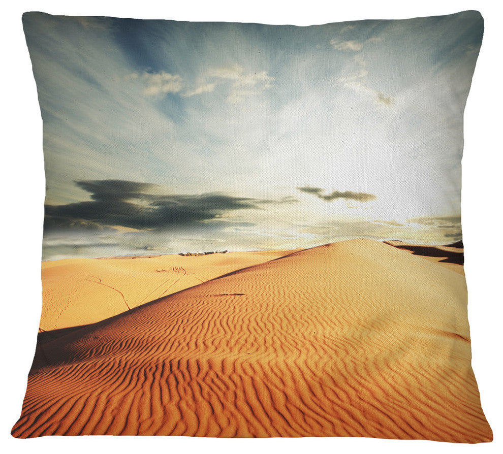 Sahara Desert and Cloudy Sky Landscape Printed Throw Pillow, 16"x16"
