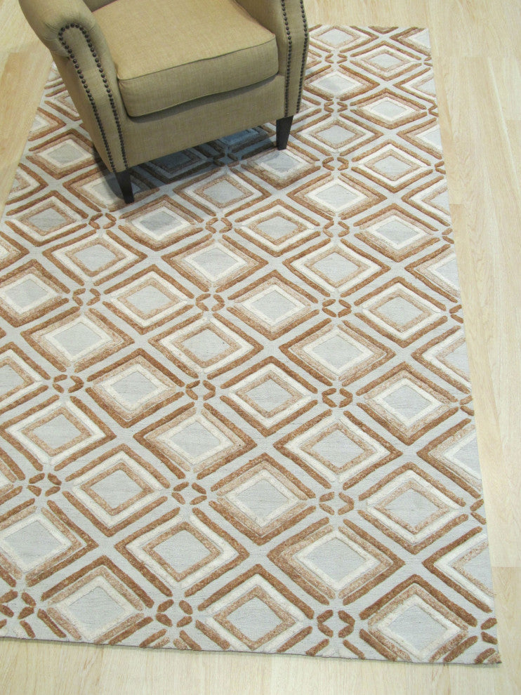 Brown Contemporary Geometric Raga Area Rug