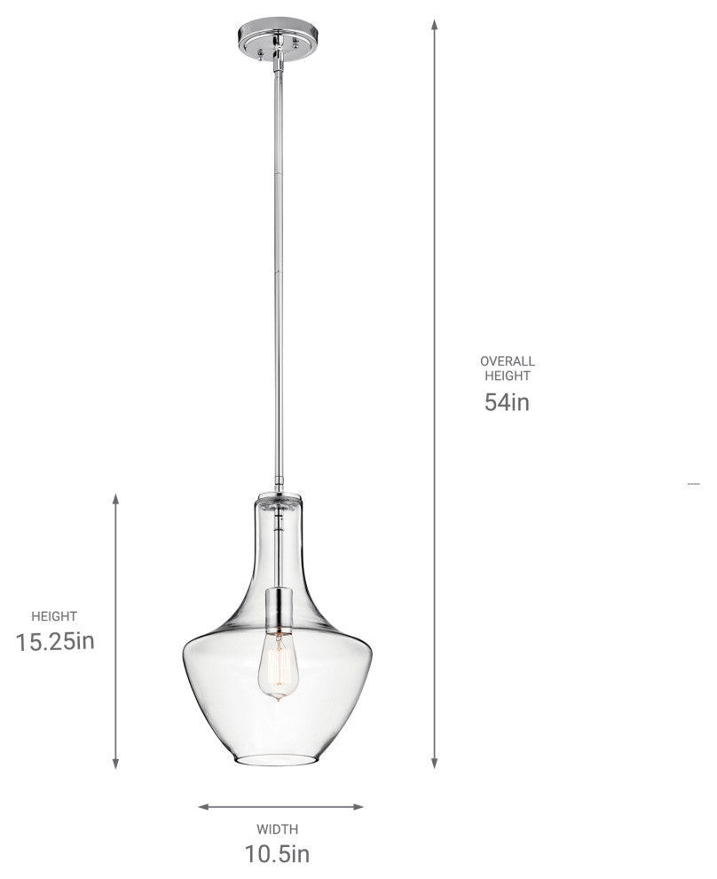 Pendant 1-Light, Clear Glass, Chrome