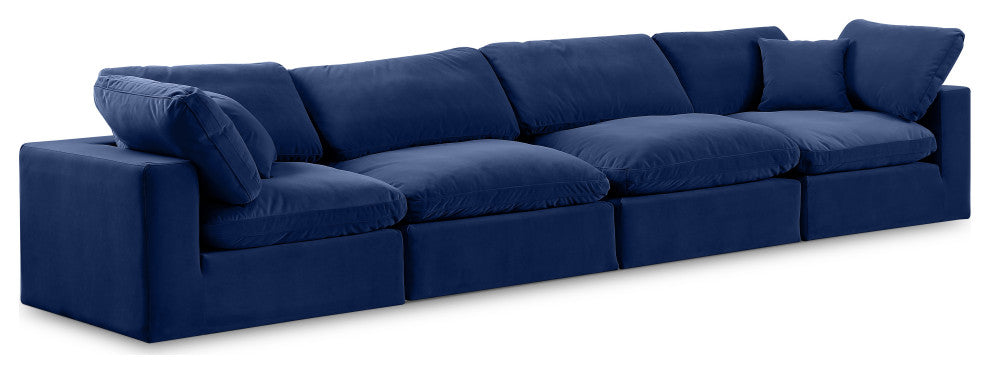 Comfy Upholstered Modular Sofa, Navy, 4-Piece: 2 Armless Chair, 2 Corner Chair, Velvet