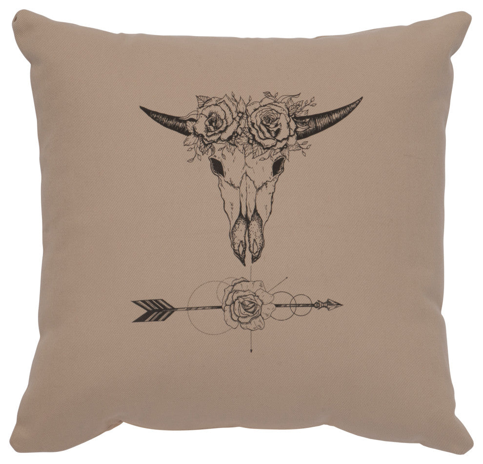 Image Pillow 16x16 Bull and Flowers Cotton Alabaster