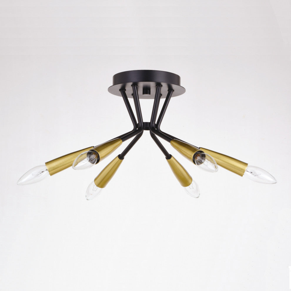 Ellis 16.25" 6 Light Semi-Flush Mount Matte Black and Satin Brass