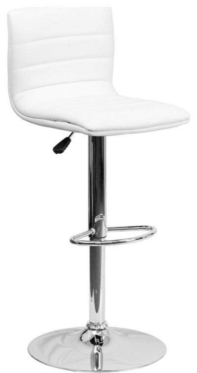 Vincent Modern Vinyl Adjustable Height Barstool with Horizontal Stitch Back, Whi