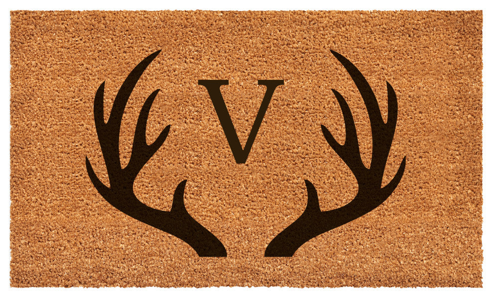 Calloway Mills Antler Monogram Doormat, 36"x72", Letter V