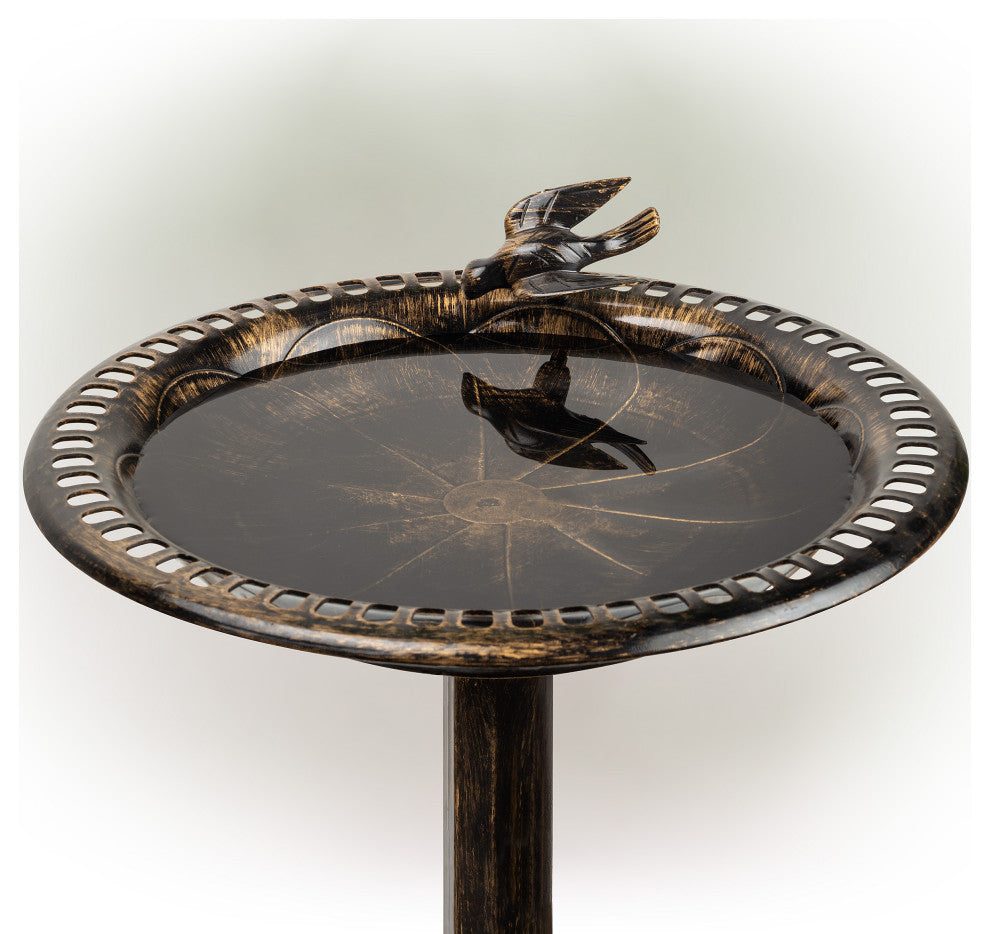 27" Tall Outdoor Antique Style Bronze Birdbath Bowl with Bird Figurine