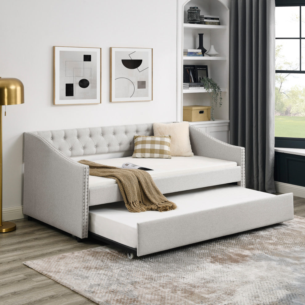 Gewnee Twin Size Daybed With Twin Size Trundle Upholstered Tufted Sofa Bed
