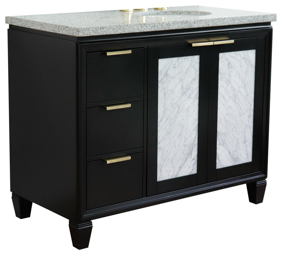 43" Single Vanity, Black Finish With Gray Granite