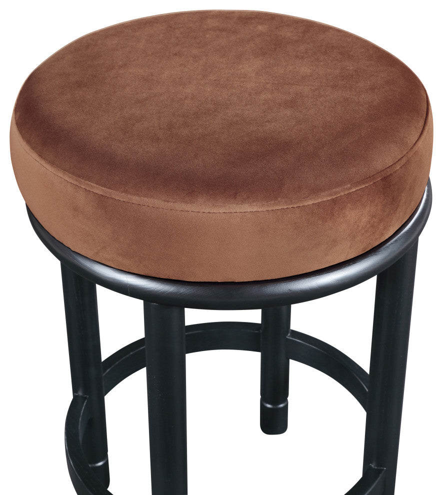 Monette Upholstered Bar and Counter Stool, Cognac, Velvet, Black Finish