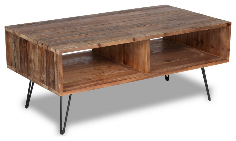 Benzara BM288102 Modern Cocktail Coffee Table With Open Compartments, Brown