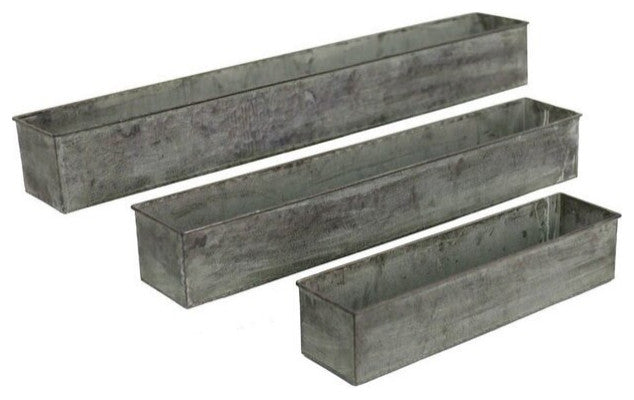 Metal and Patina Finish Troughs - Set of 3