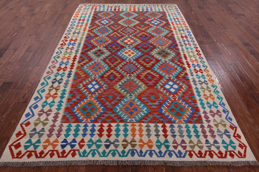 6' 7" X 9' 9" Reversible Flat Weave Kilim Wool On Wool Rug - Q12549