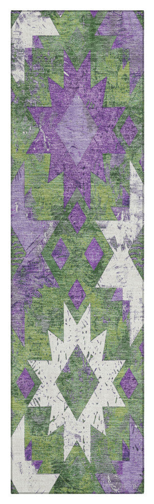 Machine Washable Indoor/Outdoor Chantille ACN1879 Green 2'3" x 7'6" Runner Rug