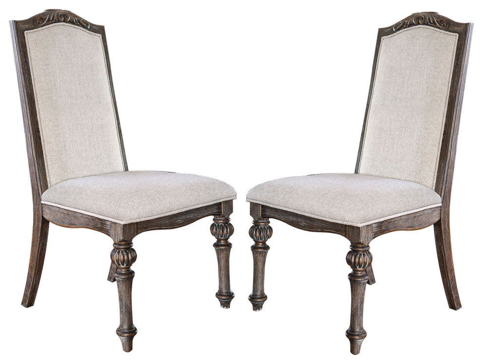 Side Chair, Rustic Natural Tone and Ivory,Pack of Two