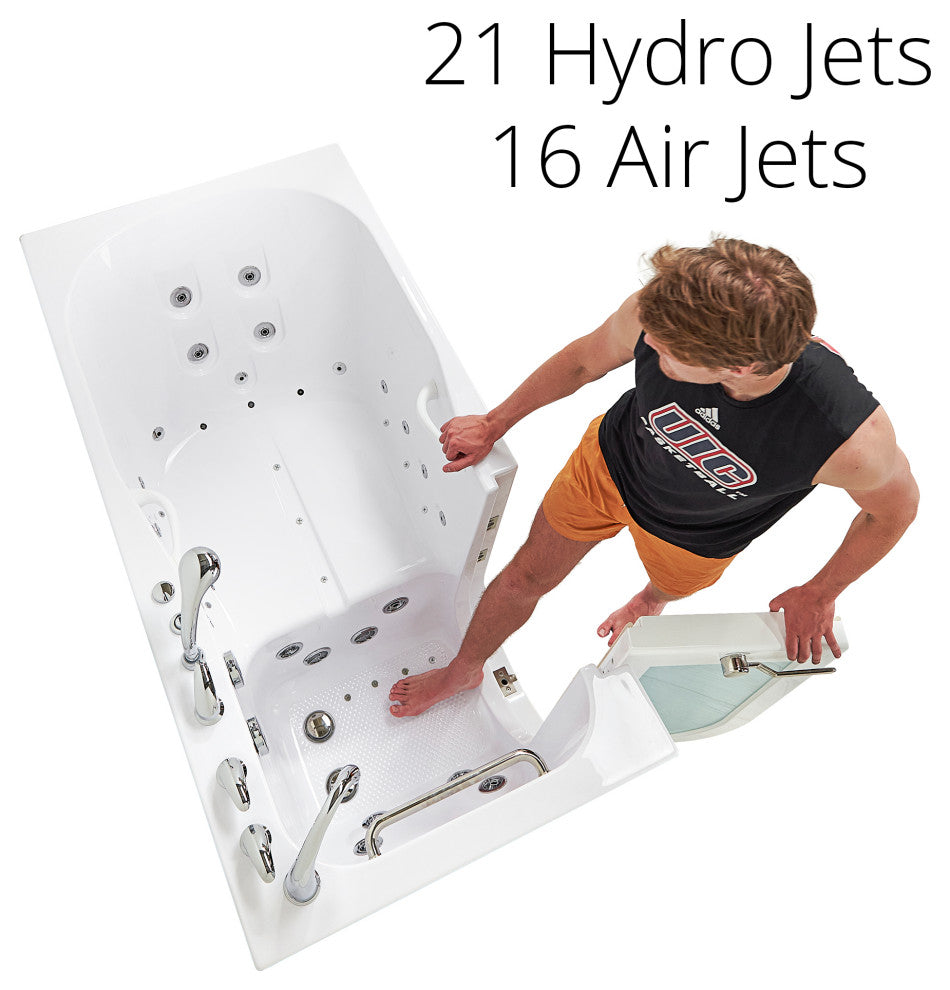 Ella Shak 36"x72" Air + Hydro + Foot Massage Walk-In tub, Outward Door, 2 Drains, 5 Piece Fast Fill Faucet, Left Drain