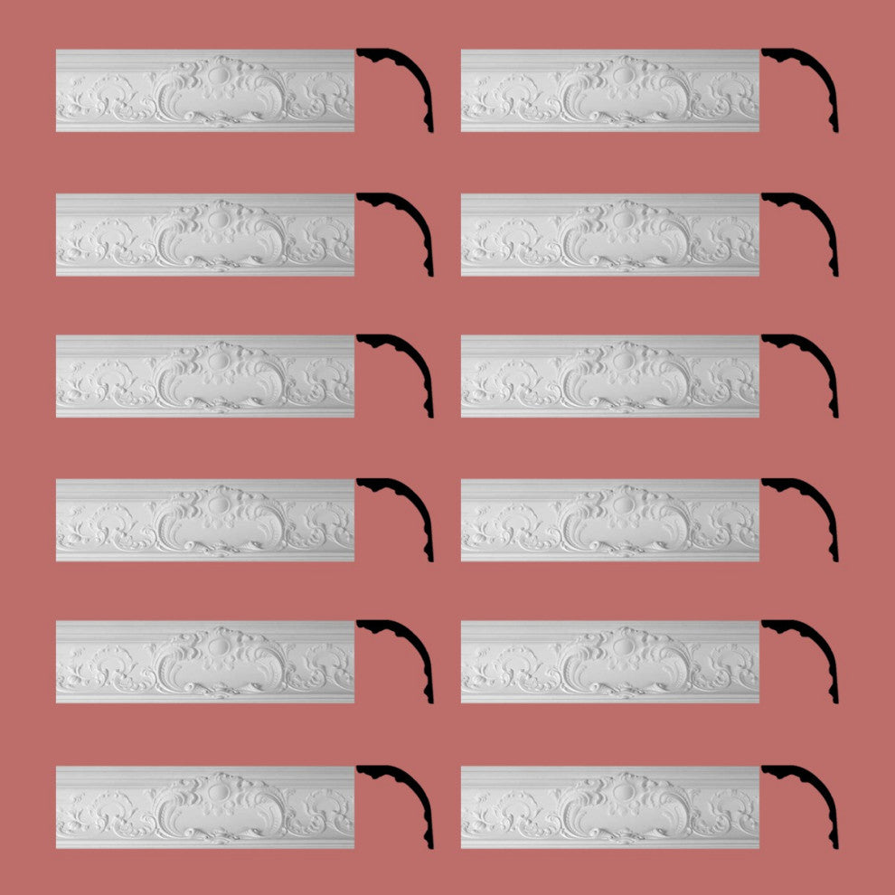 Cornice White Urethane Sidartha Ornate Design 12 Pieces Totaling 937.5" Length