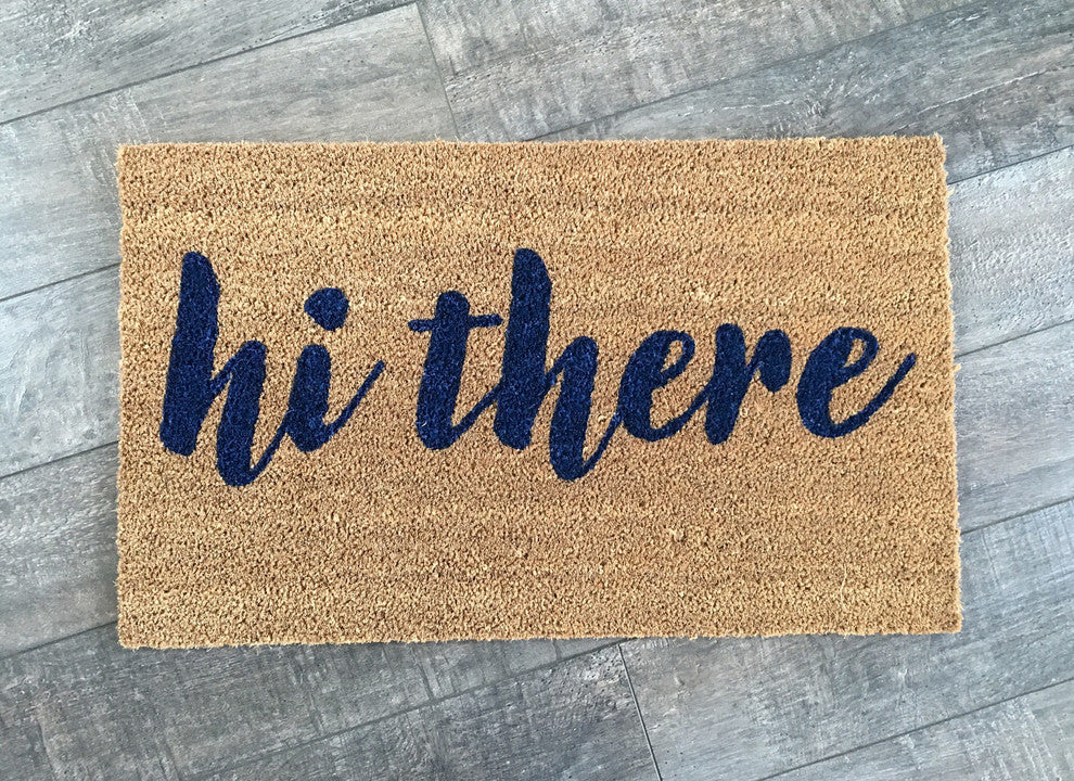 Hand Painted "Hi There" Script Welcome Mat, Amazon Dark Green