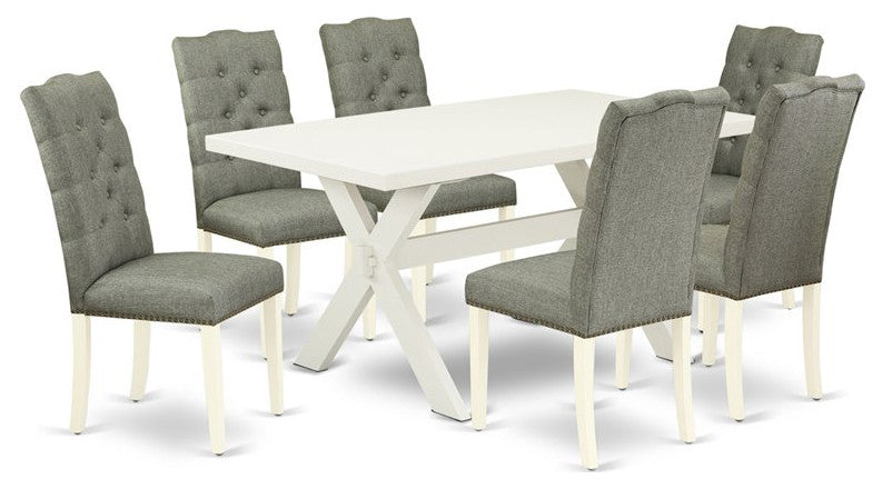X026El207-7, 7-Piece Set, 6 Chairs and Table Hardwood Frame