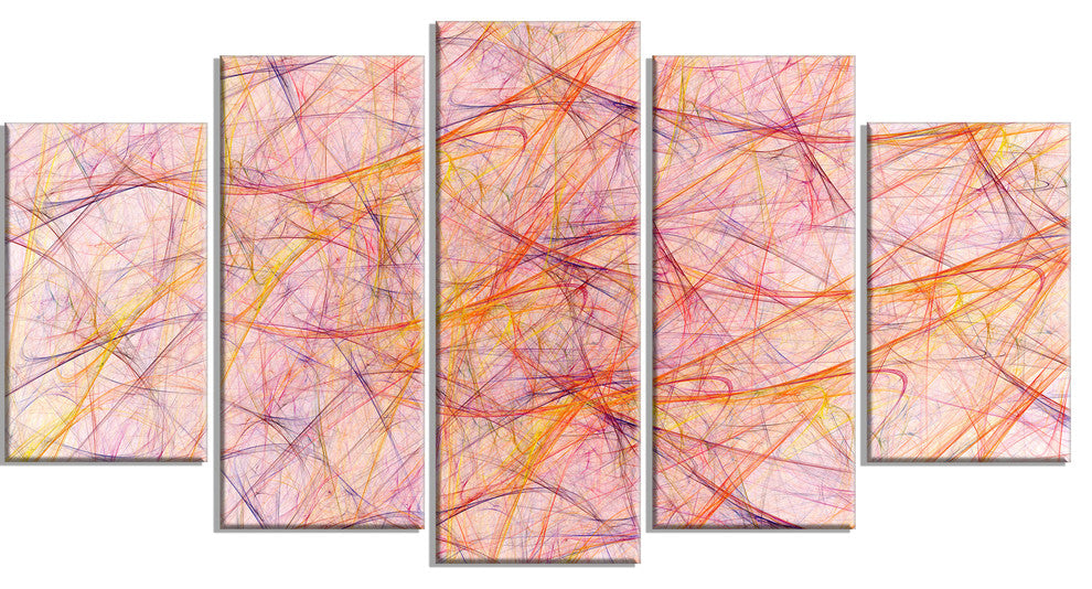 Mystic Pink Fractal Veins, Contemporary Canvas Art Print, 60"x32", 5 Panels