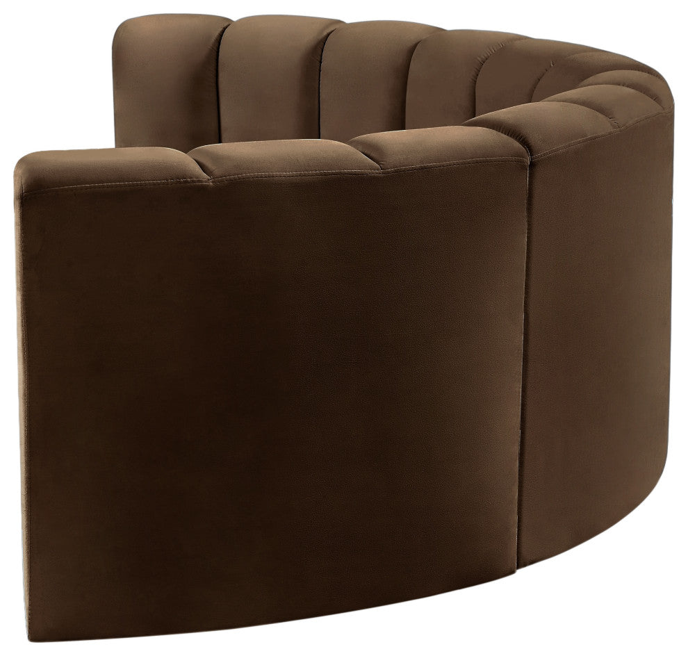 Arc Velvet Upholstered 4-Pc. Inward Curved Modular Sectional, Brown