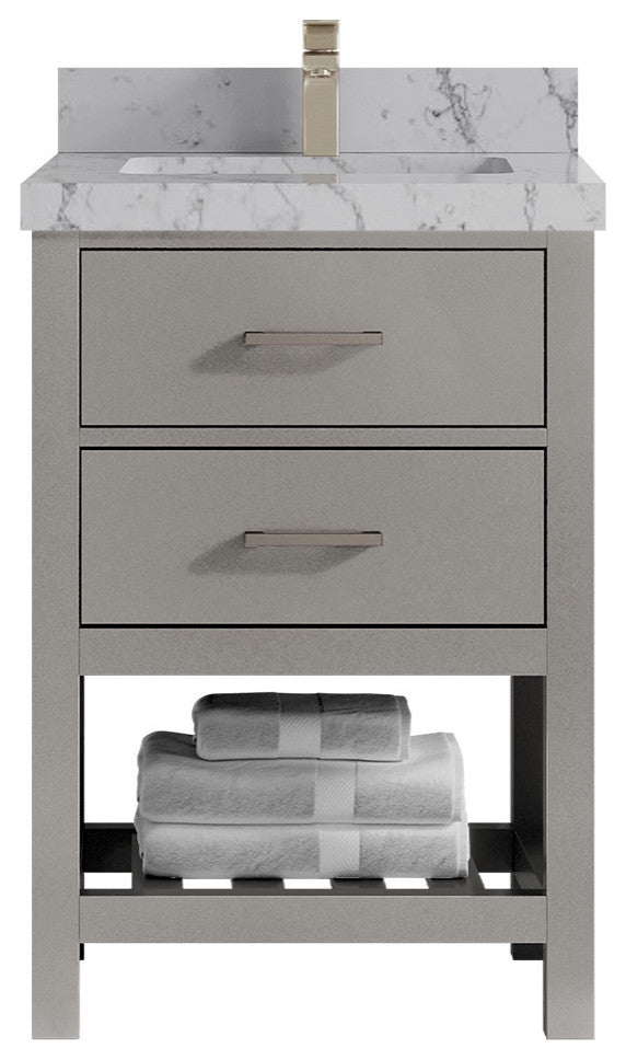 Parker 24" Single Sink Bath Vanity, Elephant Skin Gray 2" Venatino Quartz