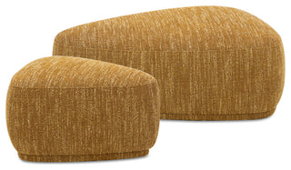 Pebble 44" & 26" Rounded Triangle Cocktail Ottoman Set, Mustard Yellow Tweed