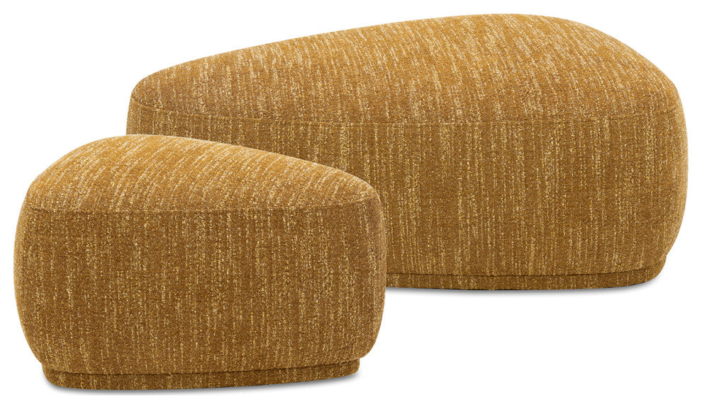 Pebble 44" & 26" Rounded Triangle Cocktail Ottoman Set, Mustard Yellow Tweed