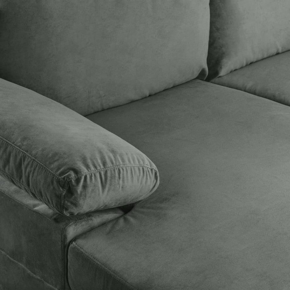 Large Velvet Fabric U-Shape Sectional Sofa, Grey