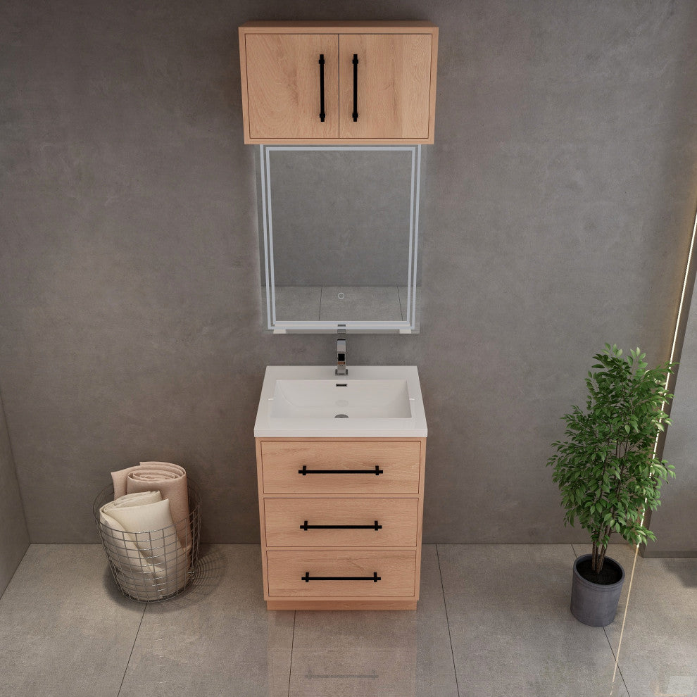 Victoria 24" Solid Wood Bath Vanity, Overhead Cabinet, Red Oak