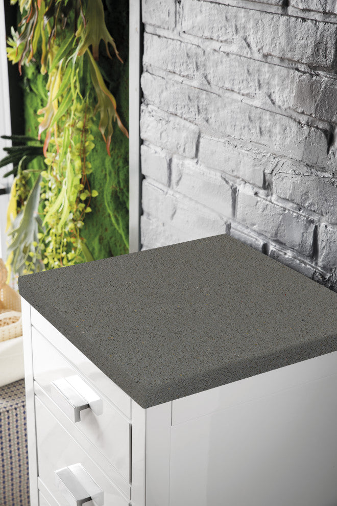 Addison 15"  Base Cabinet, Glossy White, 3CM Grey Expo Quartz Top