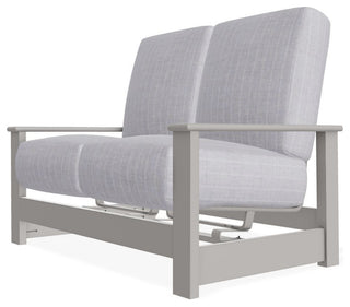 Leeward Deep Seat Outdoor Loveseat with Hidden Motion, Ticking Fog/Warm Gray