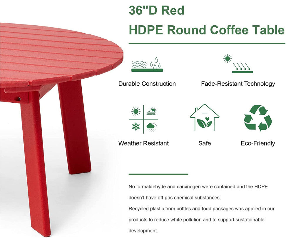 Outdoor Coffee Table, Durable HDPE Frame and Slatted Top, Weather-Resistant, Red