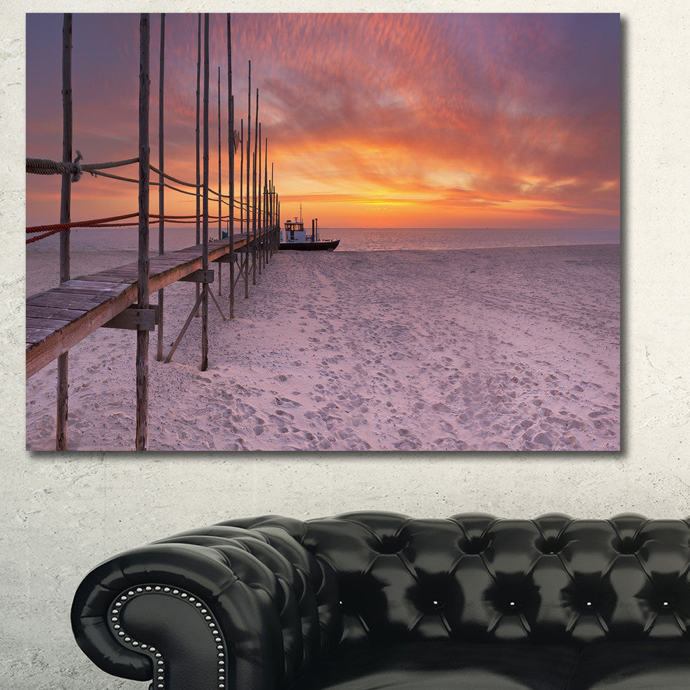 Texel Island Seaside Jetty Panorama, Modern Seashore Canvas Wall Art, 40"x30"
