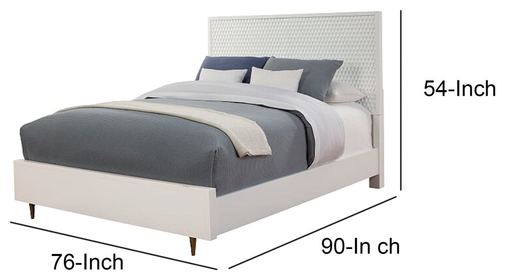 Benzara BM206683 Wooden California King Bed With Honeycomb High Headboard, White