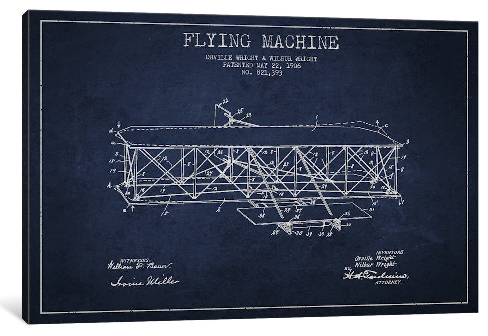 "Airplane Navy Blue Patent Blueprint" by Aged Pixel, Canvas Print, 40"x26"