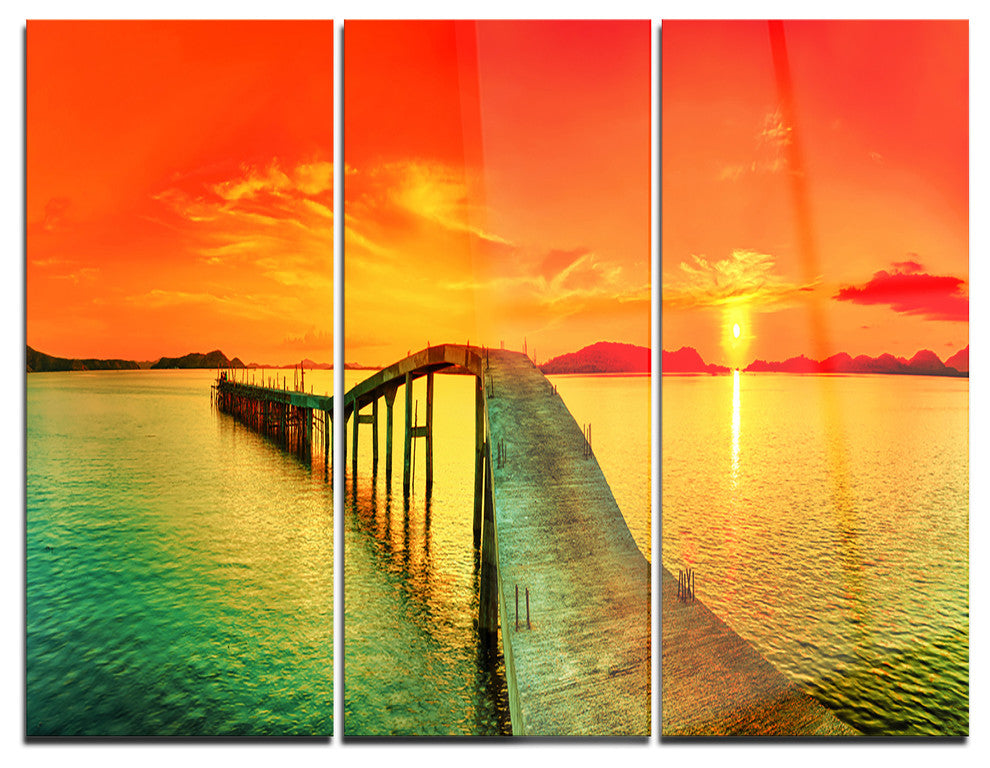 "Fabulous Sunset Panorama" Photo Metal Wall Art, 3 Panels, 36"x28"