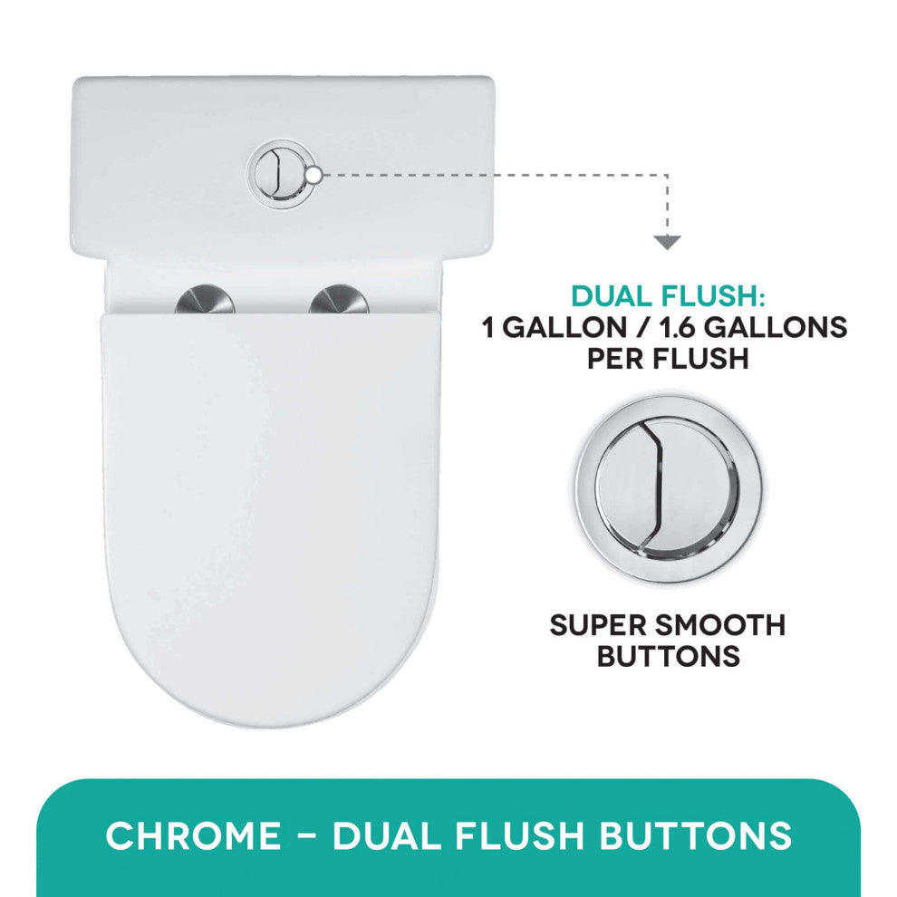 Fine Fixtures Dual-Flush Round One-Piece Toilet, Seat Included, 10" Rough in