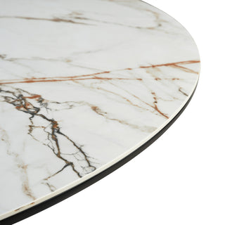 Knox Round Dining Table With Stone Top and Black Metal Base