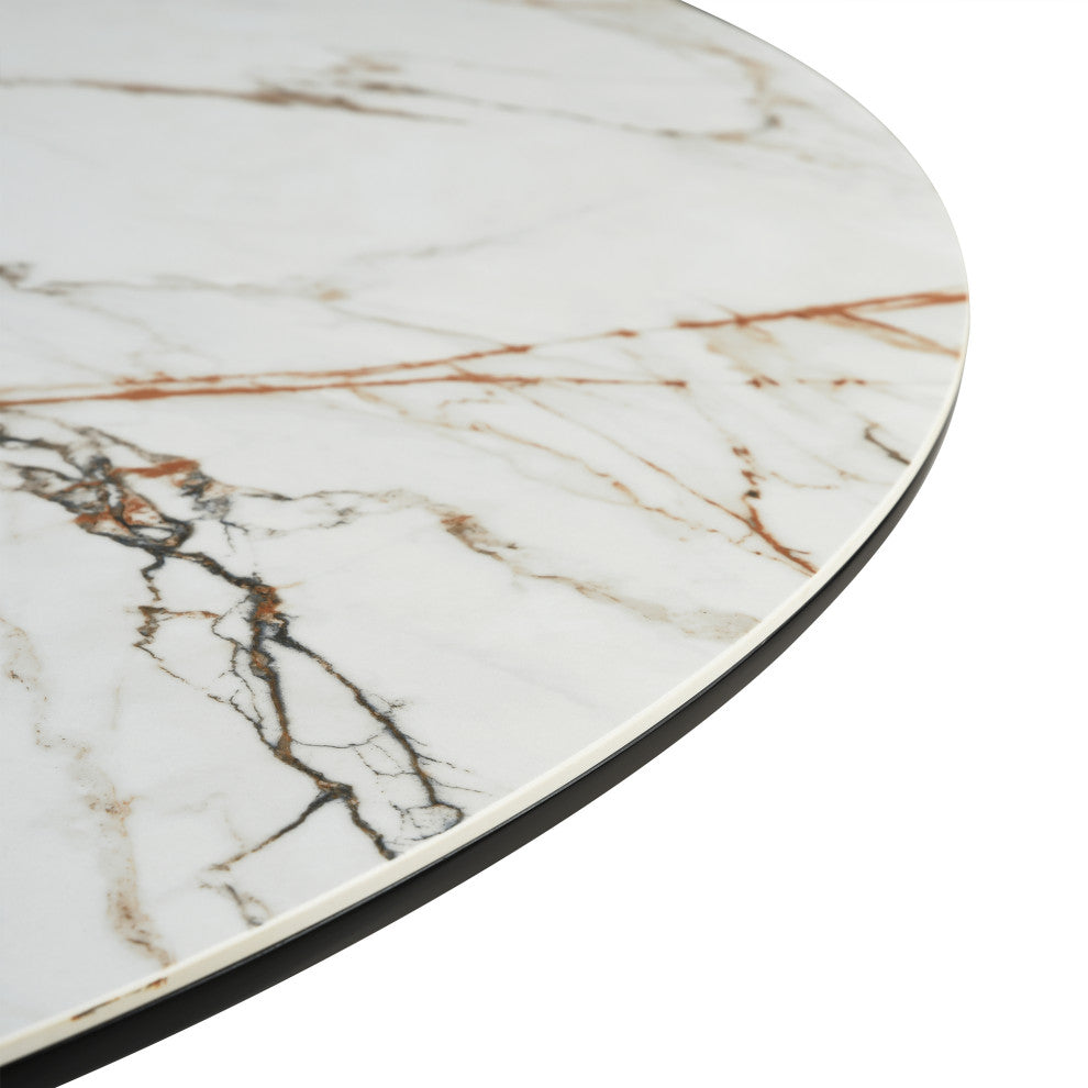 Knox Round Dining Table With Stone Top and Black Metal Base