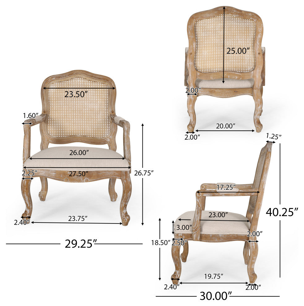 Biorn French Country Wood and Cane 7-Piece Expandable Dining Set, Beige/Natural