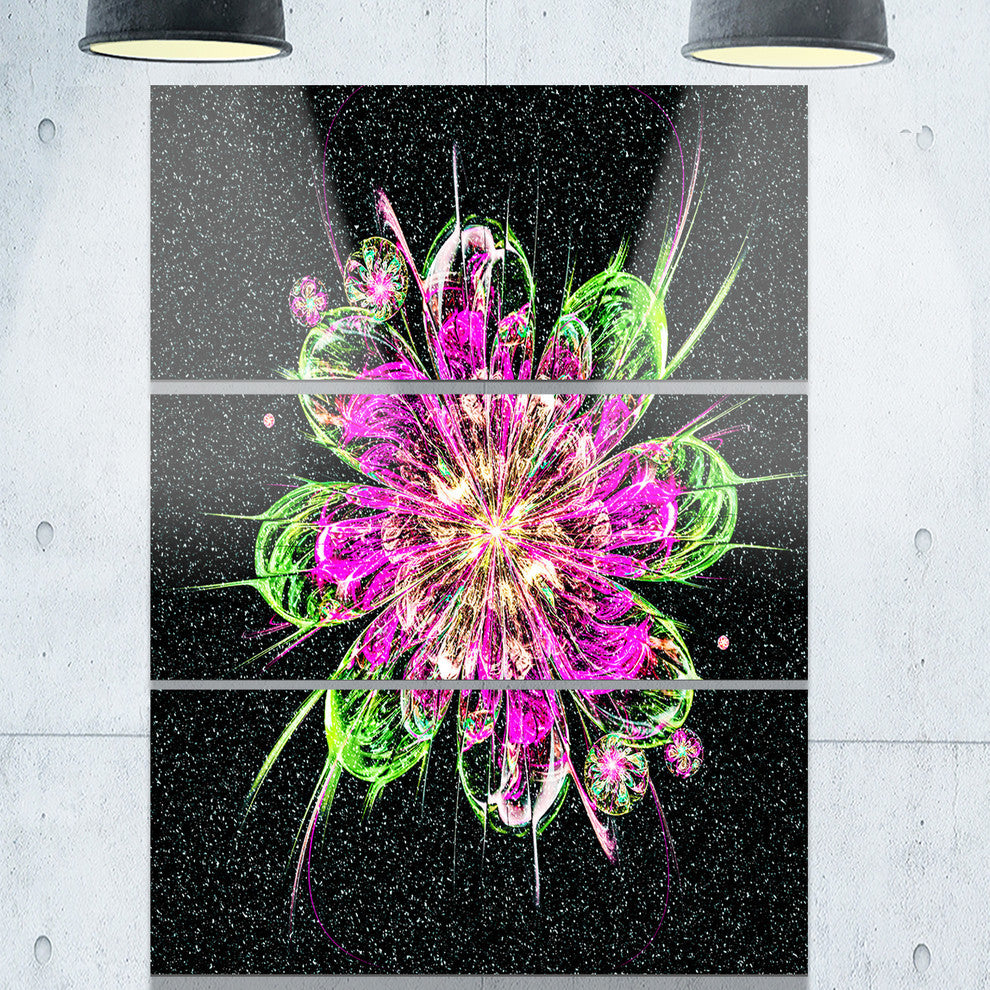 "Perfect Fractal Flower in Purple and Green" Metal Wall Art, 3 Panels, 28"x36"