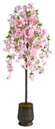Nearly Natural T2588 6' Cherry Blossom Artificial Tree in Ribbed Metal Planter