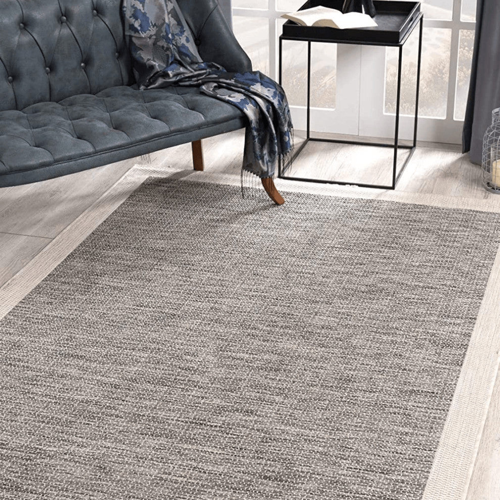 3' X 10' Sand And Gray Distressed Border Area Rug
