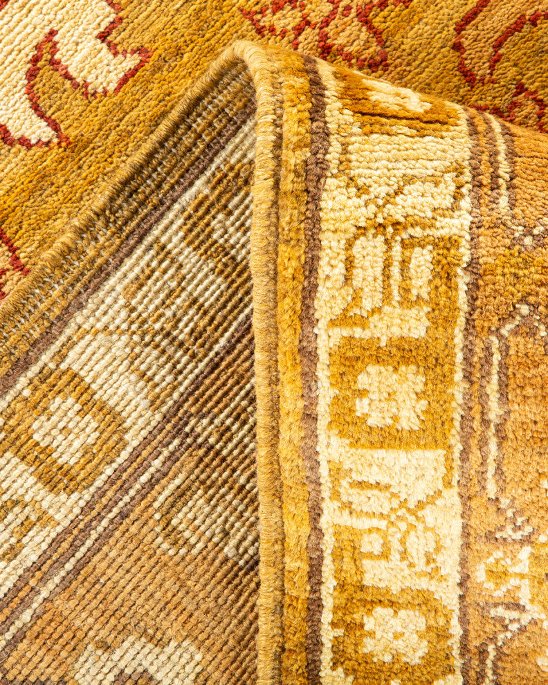Eclectic, One-of-a-Kind Hand-Knotted Area Rug Yellow, 9' 4" x 12' 1"
