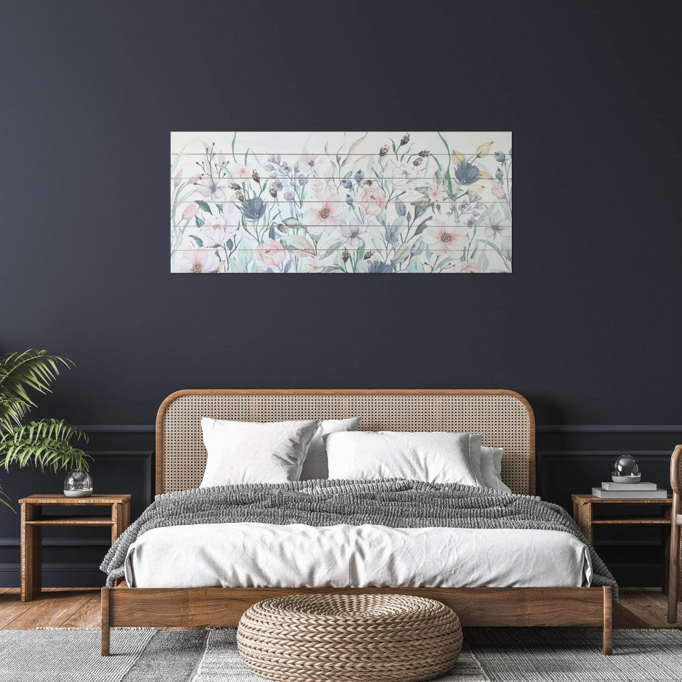 Pretty, Pink Flower Garden Wood Plank Wall Art