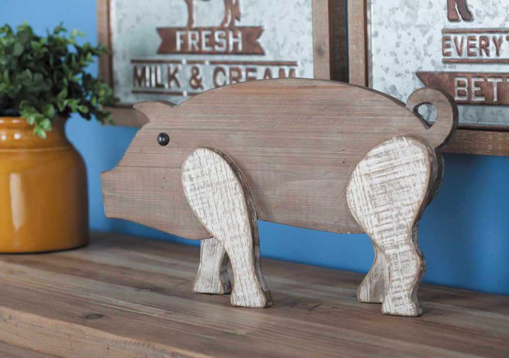 Farmhouse 9"x16" Brown Fir Wood Pig Sculpture