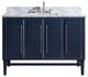 Mason 49" Vanity Combo, Navy Blue, Brushed Silver / Natural 1" Carrara White Marble Countertop and Backsplash