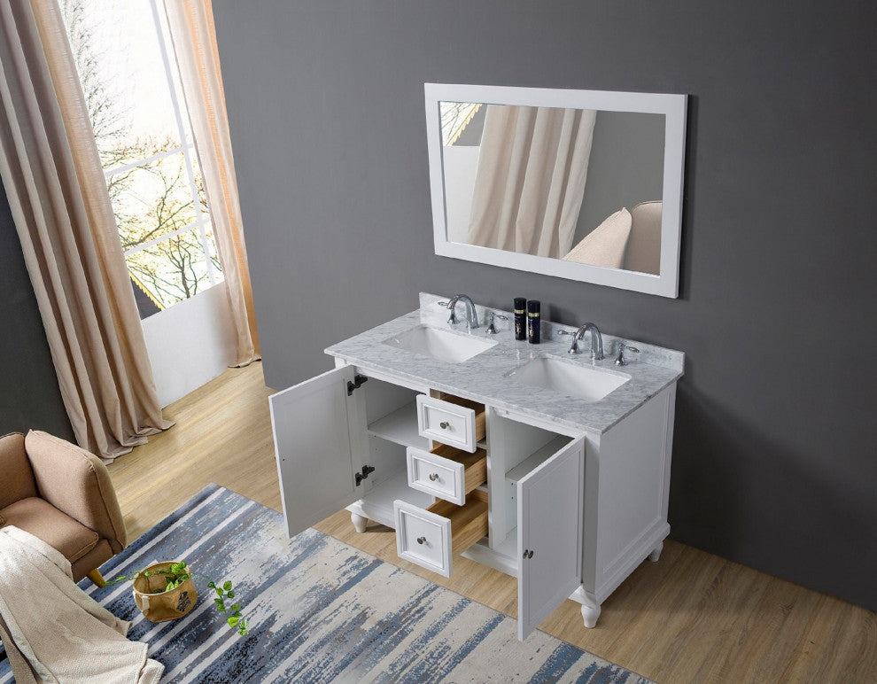 48" Classic Double Bath Vanity, White and Mirror